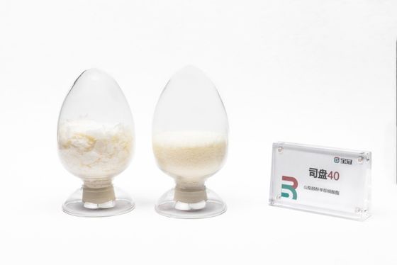 Sorbitane monopalmitate ou sorbitane palmitate Formule moléculaire C22H42O6 Solides granulaires jaune clair valeur HLB 6,7 stabilisateur épaississeur lubrifiant adoucisseur agent de finition dispersan