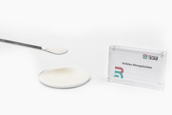Sorbitane monopalmitate ou sorbitane palmitate Formule moléculaire C22H42O6 Solides granulaires jaune clair valeur HLB 6,7 stabilisateur épaississeur lubrifiant adoucisseur agent de finition dispersant